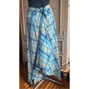 Women's Tailor New York S Blue Plaid Asymmetrical Wrap Skirt